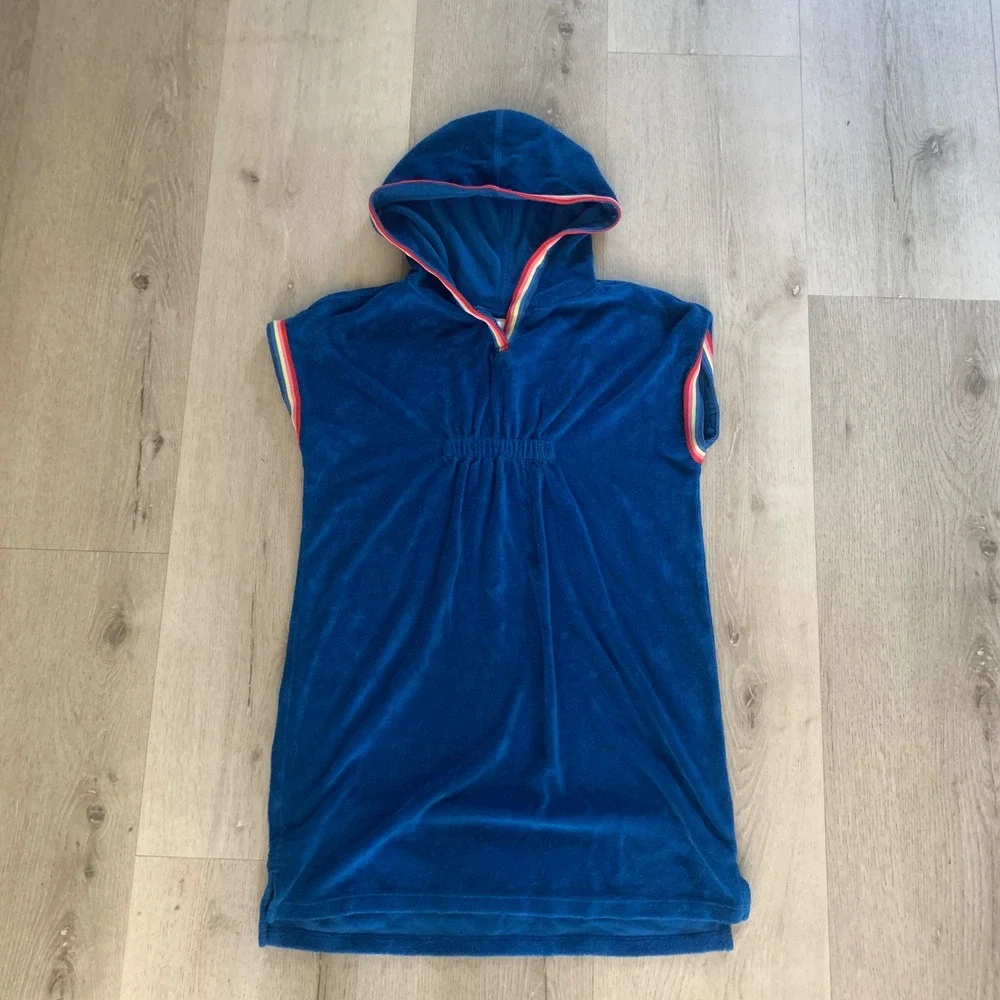 Hanna Andersson Kids Blue Terry Cloth Hooded Beach Cover Up Rainbow US 10 140cm
